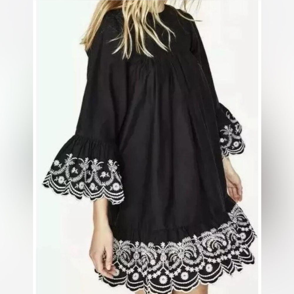Zara Black Dress with embroidered Details